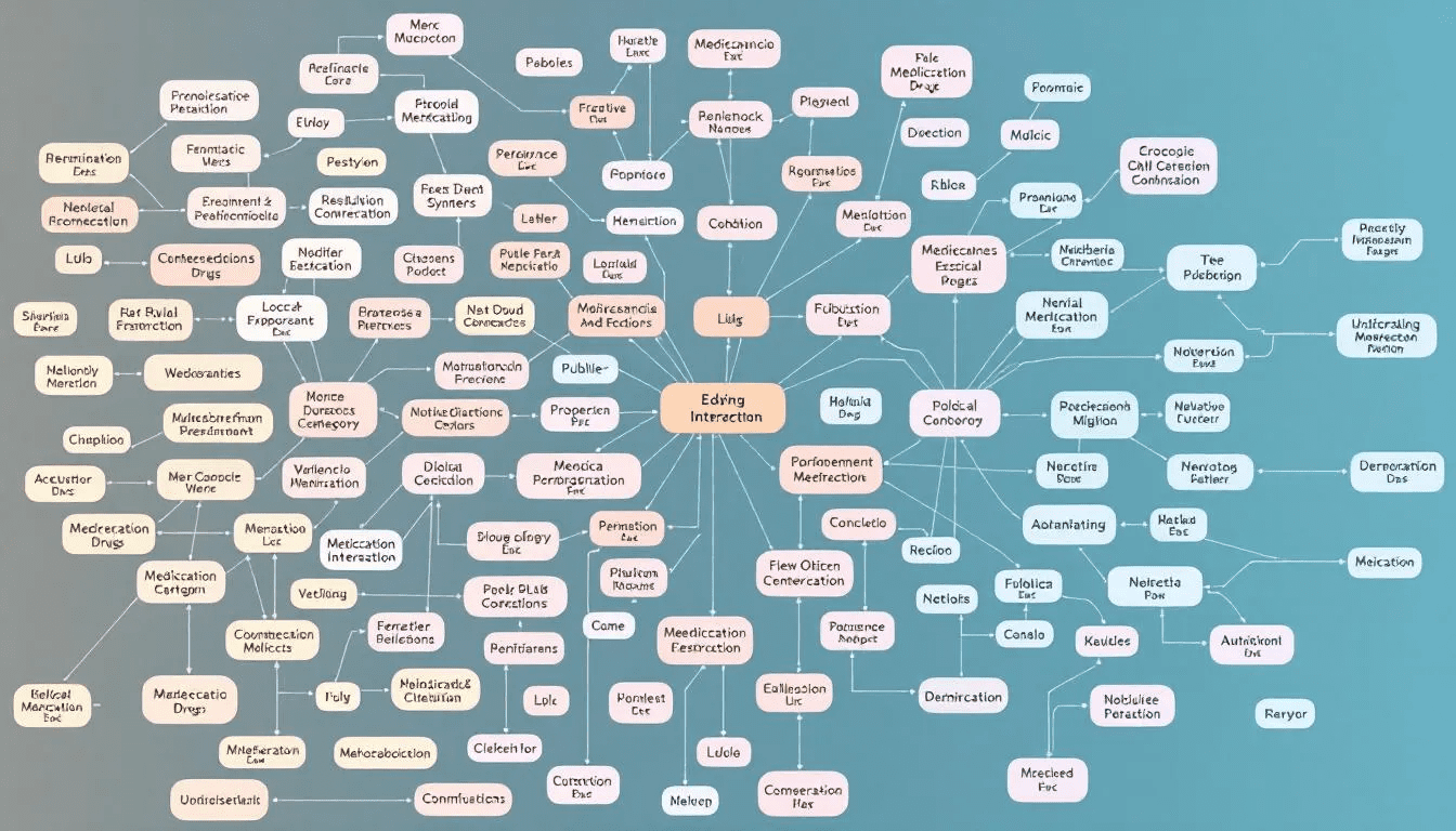 Interakcje z innymi lekami - grafika przedstawiająca połączenia między różnymi lekami.