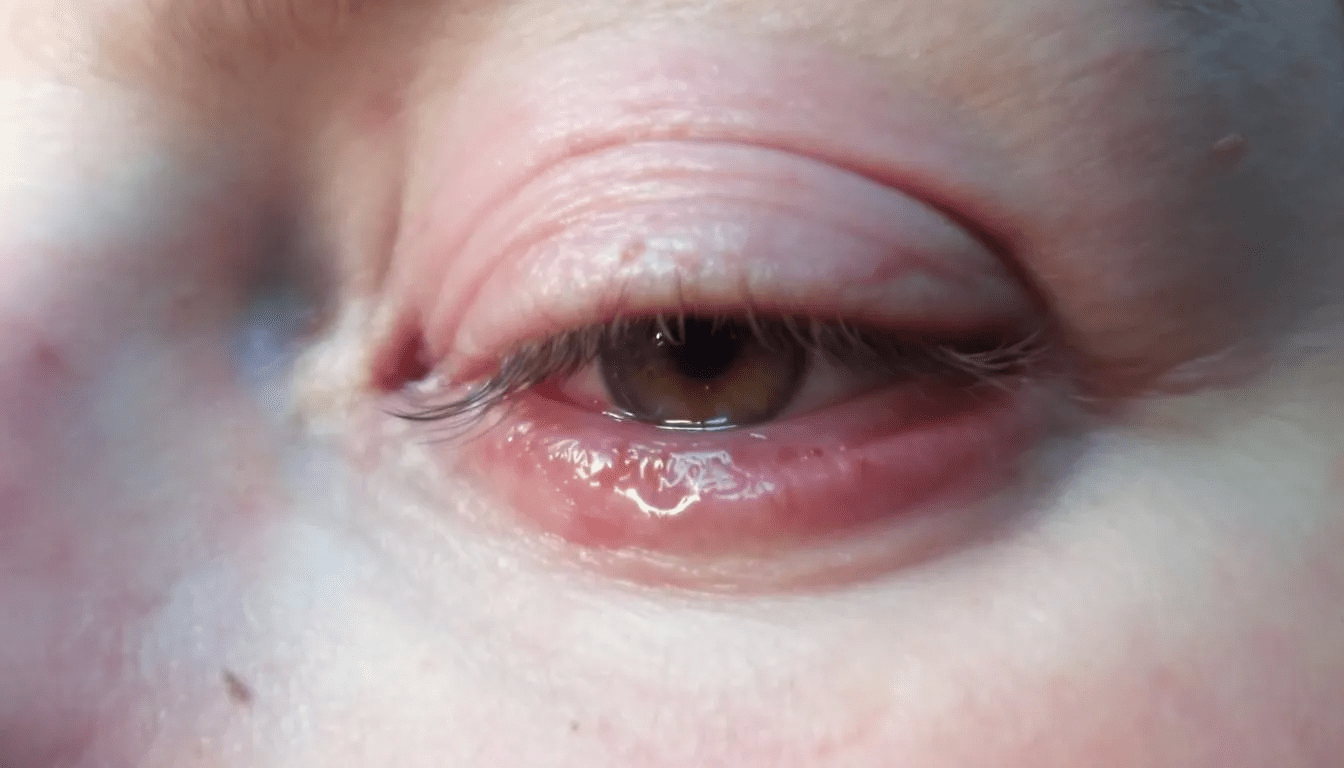 . The image depicts various symptoms and types of zapalenie spojówek, including obrzęk powiek, zaczerwienienie oczu, and łzawienie oczu, highlighting the importance of recognizing and treating this condition effectively. Additionally, it illustrates the potential causes such as alergiczne zapalenie spojówek and wirusowe zapalenie spojówek.