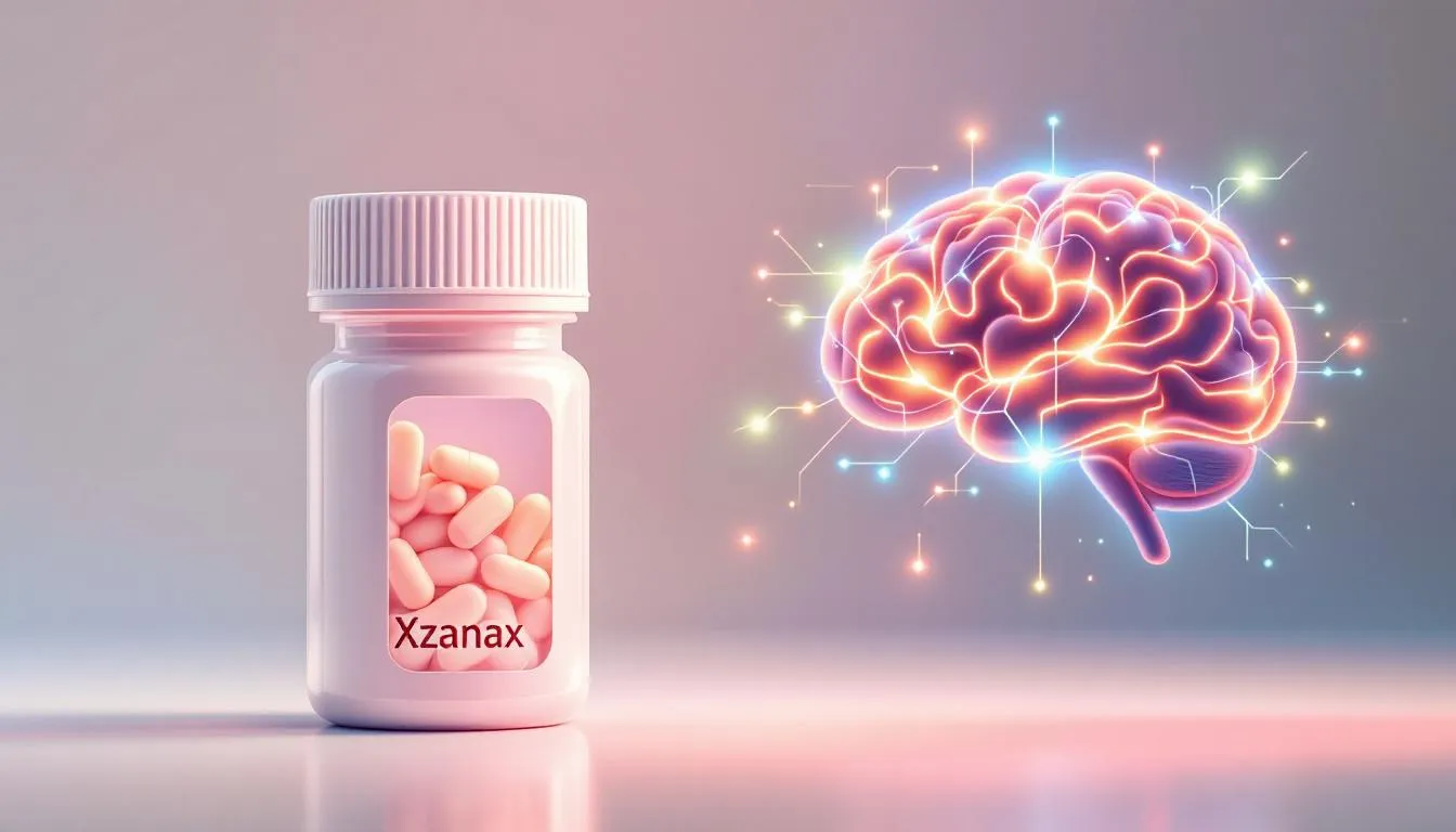 Obrazek przedstawiający opakowanie leku Xanax i jego działanie w leczeniu zaburzeń lękowych.