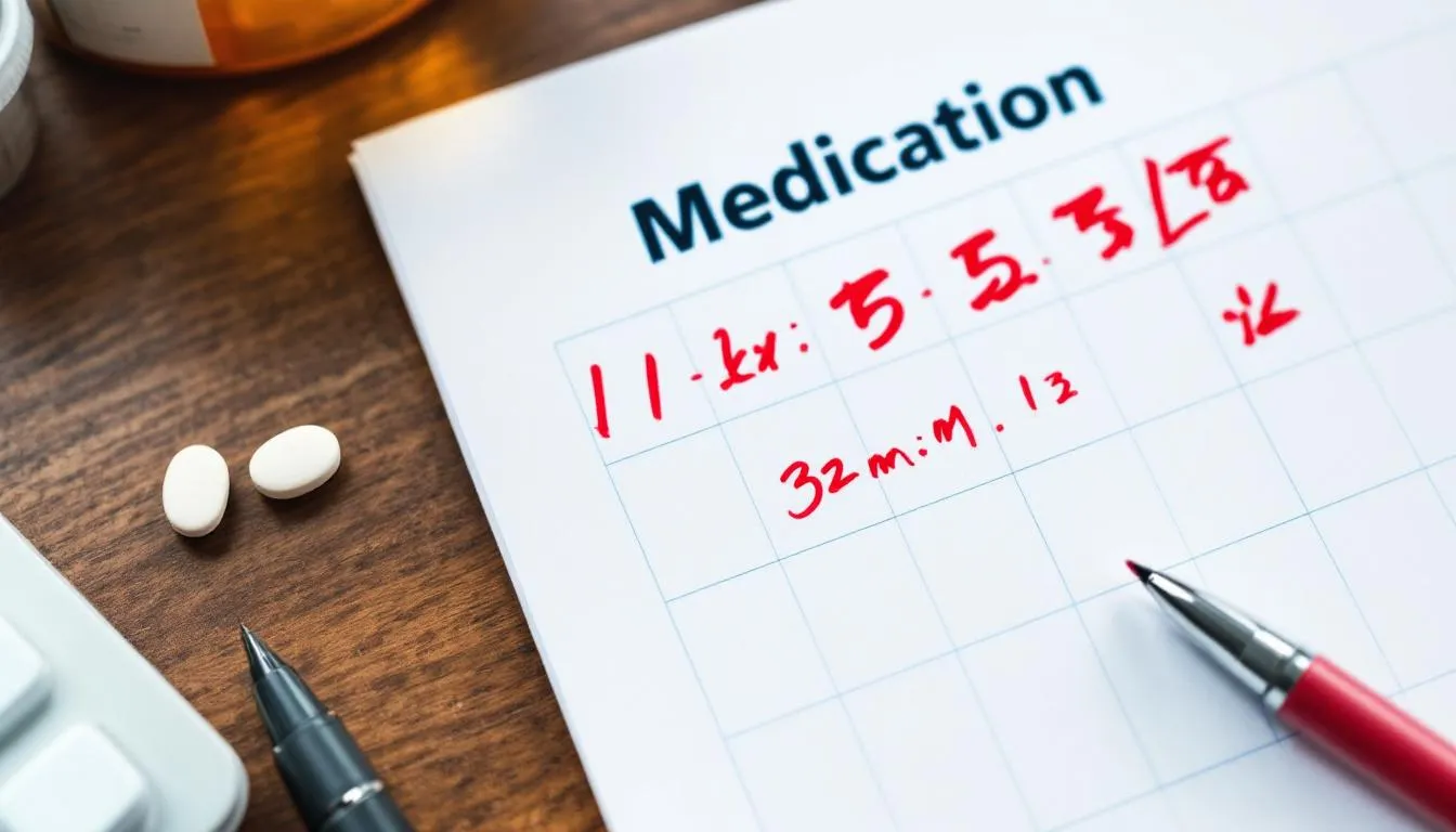 . The image features a calendar with specific days marked to indicate a medication schedule, likely related to the administration of Medikinet, which is used for treating ADHD in children and adolescents.