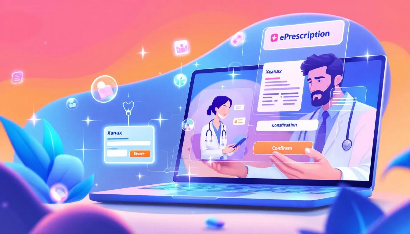 Schemat przedstawiający proces uzyskania e recepty na Xanax online.