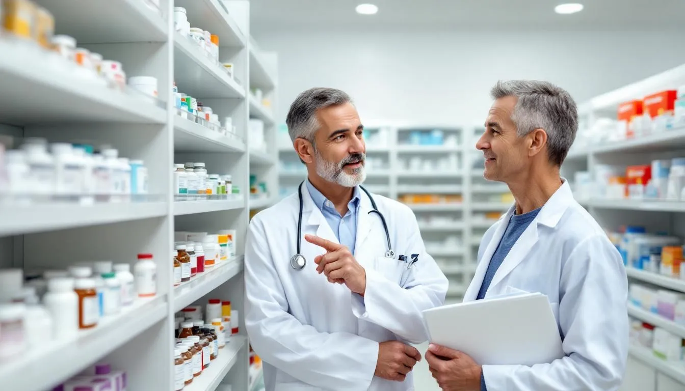 . W obrazie lekarz pokazuje pacjentowi różne leki nasenne, w tym tabletki na sen i ziołowe preparaty, które mogą poprawić jakość snu. Lekarz omawia również zalety i skutki uboczne stosowania tych preparatów, wskazując na znaczenie zdrowego snu i technik relaksacyjnych. .