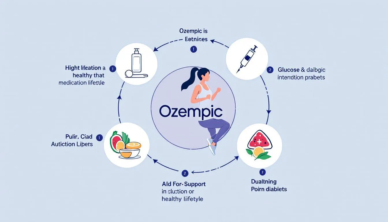 Ozempic a styl życia - ilustracja przedstawiająca zdrowy styl życia z lekiem Ozempic.