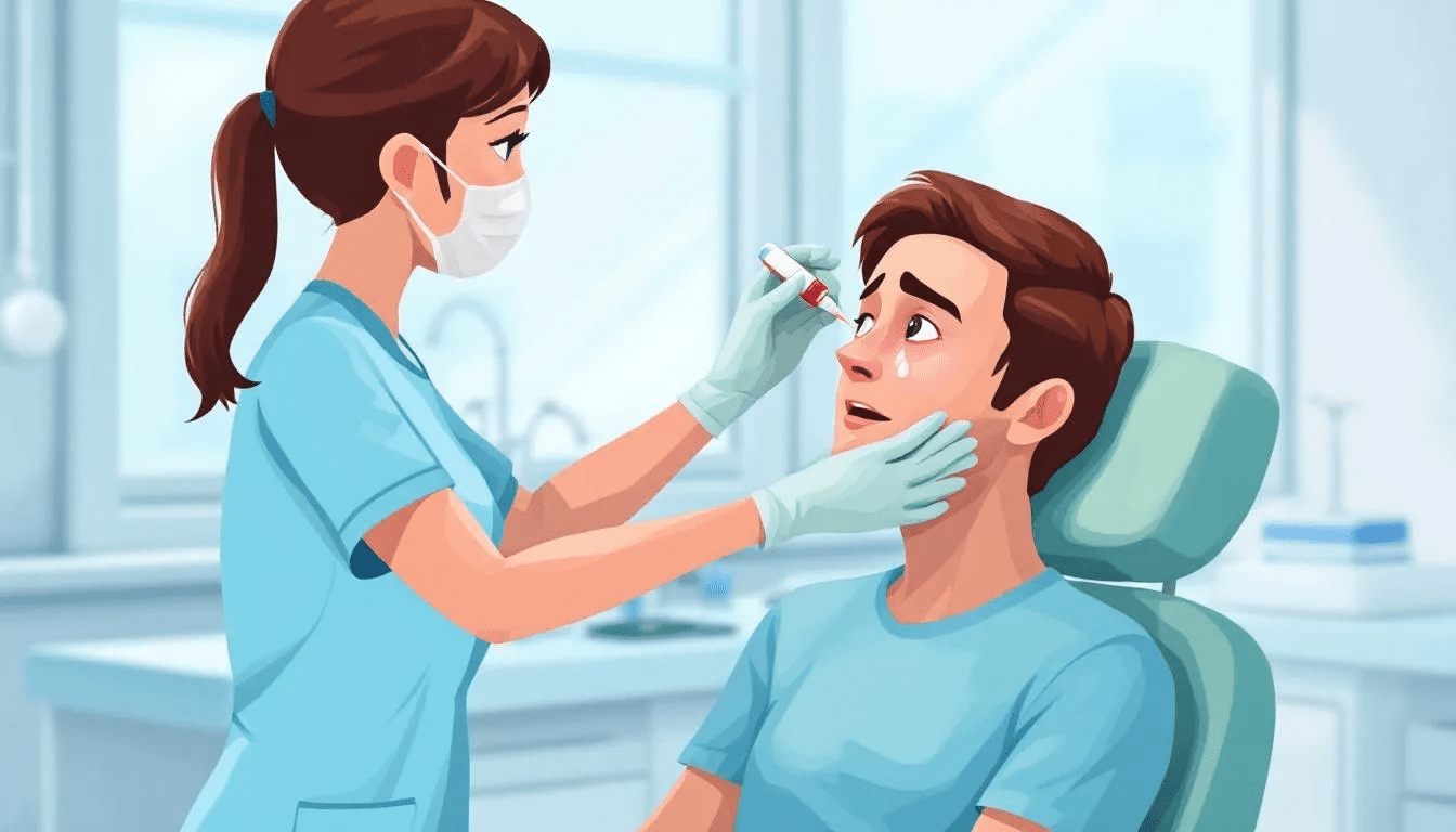 . Ilustracja przedstawia proces leczenia wirusowego zapalenia spojówek, ukazując krople do oczu oraz wskazówki dotyczące unikania dotykania oczu i częstego mycia rąk, co jest istotne w zapobieganiu rozprzestrzenieniu się objawów zapalenia spojówek. W tle widoczne są elementy związane z domowymi sposobami łagodzenia objawów, takimi jak zimne okłady. .