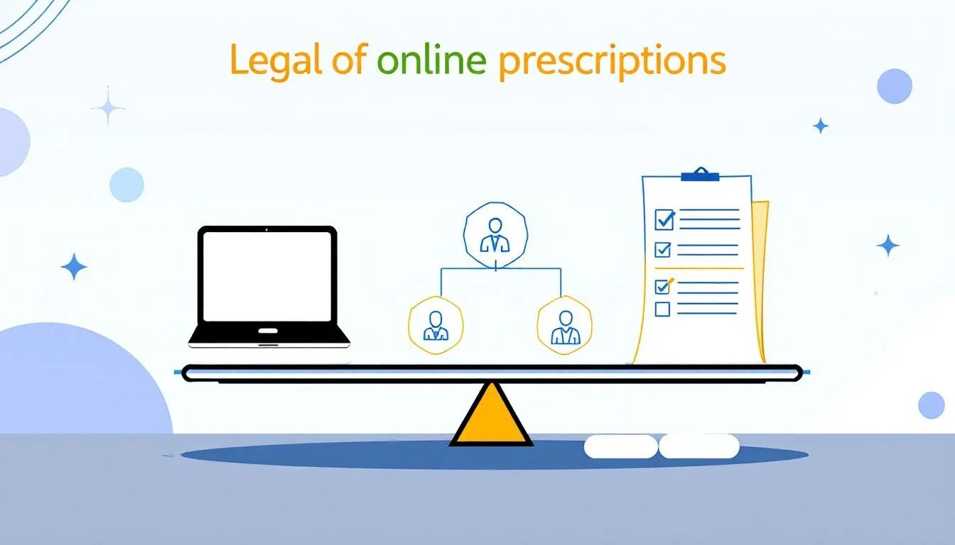 Grafika przedstawiająca legalność recepty online w Polsce, z napisem 'Recepta online czy jest legalna'.