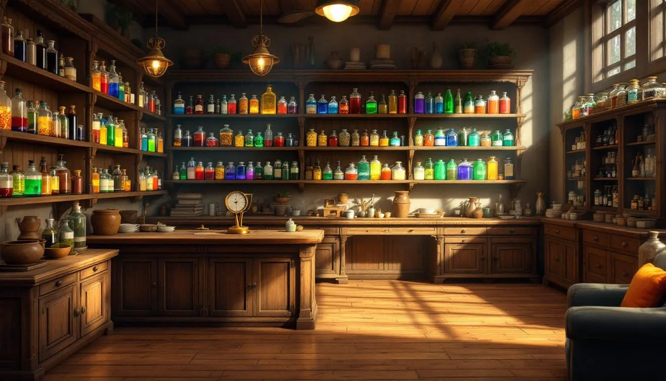 Animacja przedstawiająca aptekę z różnymi lekami nasennymi, które wspomagają zdrowy sen i ułatwiają zasypianie.