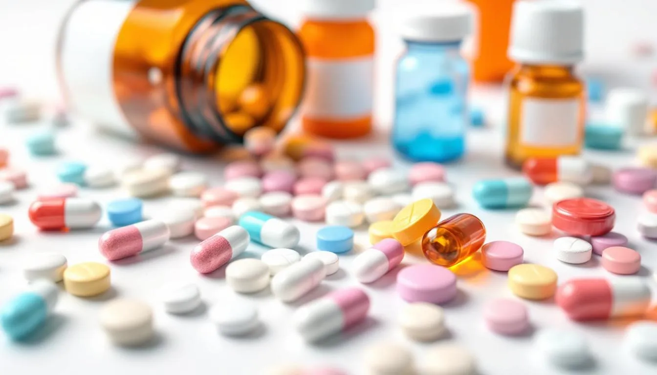 <img src="example_image.jpg" alt="Na zdjęciu przedstawione są różne leki psychotropowe w postaci tabletek i kapsułek, które mogą być przepisane pacjentom. Obok leków znajduje się komputer z otwartą stroną internetowego konta pacjenta, gdzie można uzyskać e receptę na potrzebne leki." />