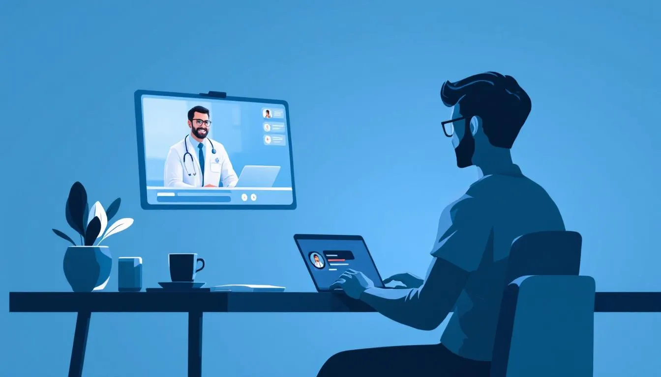 Konsultacja lekarska online z lekarzem przez komputer.