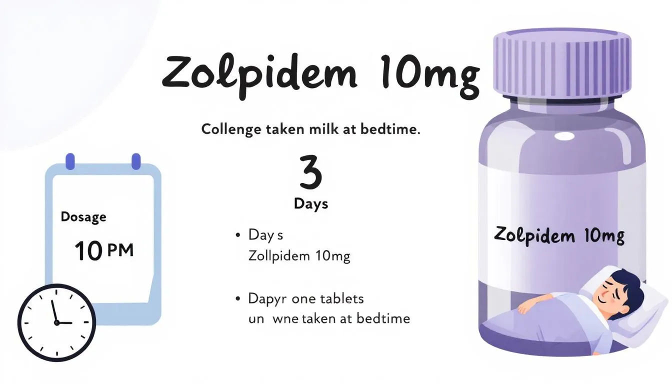. The image illustrates the indications for using the drug zolpidem in the short-term treatment of insomnia, highlighting its therapeutic effects and potential side effects, such as dizziness and visual disturbances.