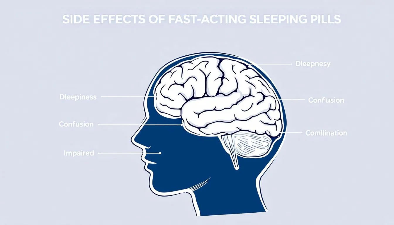 Na obrazie przedstawione są różne leki nasenne, w tym silne tabletki nasenne i leki nowej generacji, które mogą powodować skuteczne efekty, ale i skutki uboczne.
