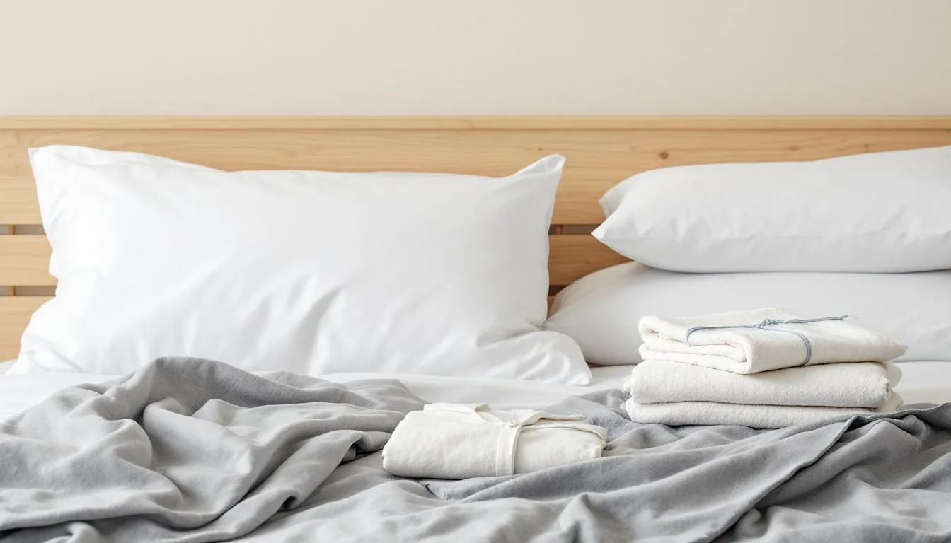 . The image illustrates basic sleep hygiene principles aimed at improving sleep quality, featuring calming visuals like a serene bedroom setting and a clock, emphasizing the importance of a regular sleep rhythm and relaxation techniques for those suffering from sleep disorders and insomnia.