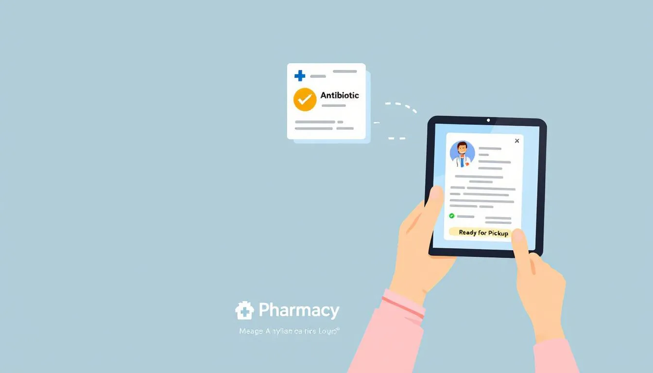 <img src="e-recepta.jpg" alt="Grafika przedstawiająca proces uzyskania e-recepty na antybiotyk online, z elementami symbolizującymi internetowe konto pacjenta i konsultację lekarską, pokazującą, jak łatwo można uzyskać receptę online przez internet." />
