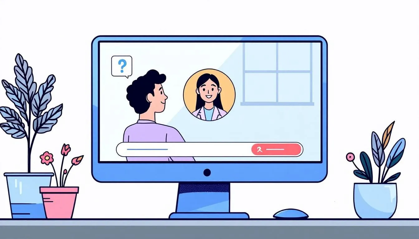 Czy lekarz psychiatra online wystawi mi L4? Obrazek przedstawia komputer z otwartą stroną konsultacji online z psychiatrą.