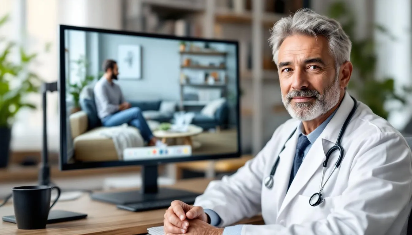 Lekarz prowadzi rozmowę z pacjentem online w celu wsparcia leczenia.