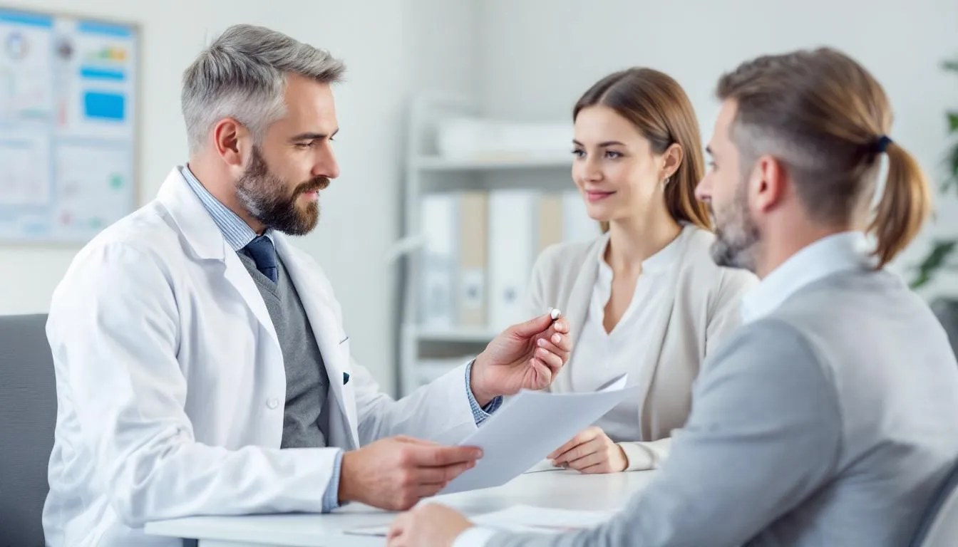 . W obrazie lekarz rozmawia z pacjentem o stosowaniu leku fluoksetyna egis, omawiając jego działanie jako selektywnego inhibitora wychwytu zwrotnego serotoniny (SSRI) i skutki uboczne związane z leczeniem depresji oraz zaburzeniami obsesyjno-kompulsyjnymi. Lekarz wyjaśnia również, jak fluoksetyna może być stosowana w uzupełnieniu psychoterapii oraz jakie są zalecenia dotyczące dawkowania i ewentualnych interakcji z innymi lekami.