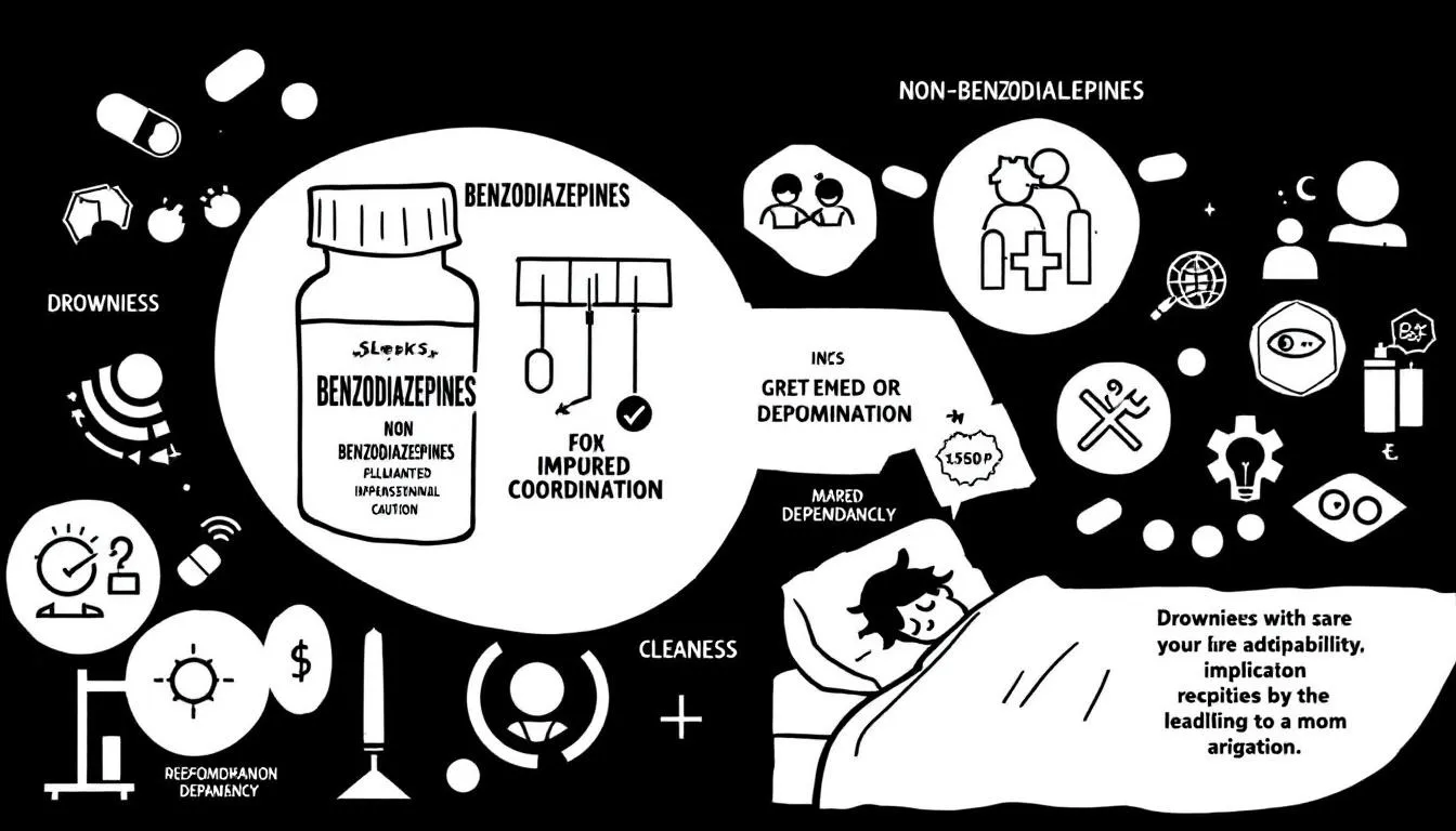 Rodzaje leków nasennych, w tym benzodiazepiny i niebenzodiazepiny.